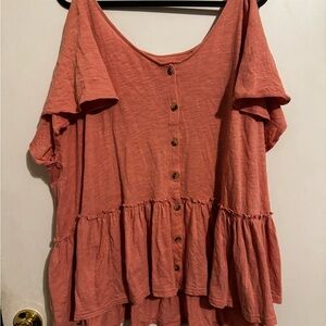 Time and Tru Brown Orange Flutter Sleeve Blouse